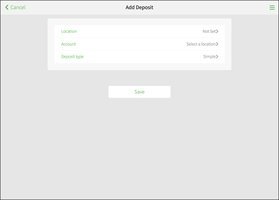 Tablet Add Deposit page